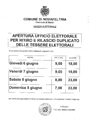 Orario apertura ufficio elettorale